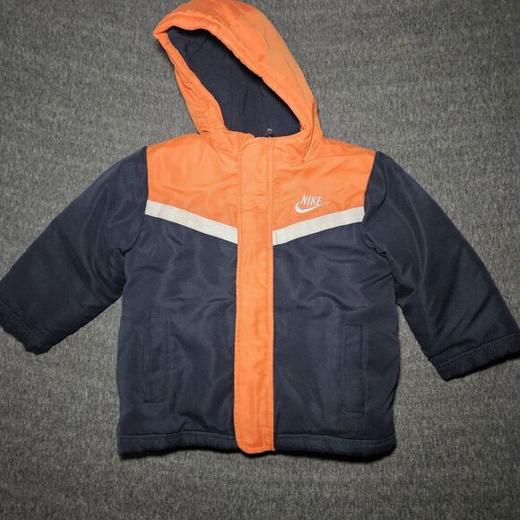 Boys NIKE Full-Zip Puffer Jacket Coat Size 4T Orange Blue - Picture 1 of 9